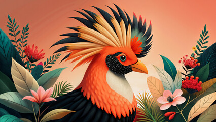 Fototapeta premium A colorful bird with a large, colorful head and a long tail