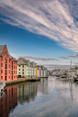 Fototapeta premium Alesund is a city and municipality in Møre og Romsdal county, Norway. It is a port 236 km northeast of Bergen
