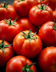 A close-up of a bunch of ripe fresh red tomatoes