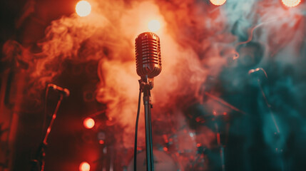 Microphone music vibrant background headphones rhythm playlist colorful relaxation sound mixer play disco funky dj Professional studio microphone recording podcasts broadcasting concept4