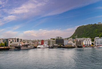 Fototapeta premium Alesund is a city and municipality in Møre og Romsdal county, Norway. It is a port 236 km northeast of Bergen