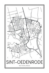 Printable downtown road map poster of the Dutch city of SINT-OEDENRODE on solid white background with city name
