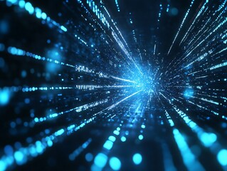 Fototapeta premium Abstract blue background with glowing light and white waves, an AI technology concept