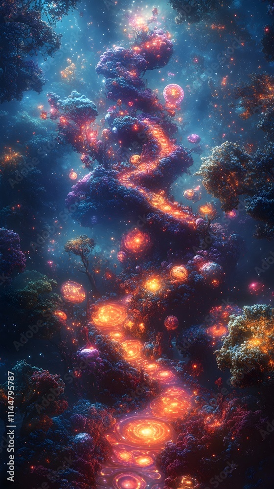 Poster surreal digital dreamscape featuring morphing shapes kaleidoscopic patterns and a sense of boundless