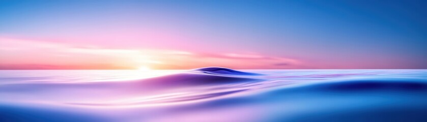 A serene seascape at sunset with gentle waves and a gradient of vibrant colors.