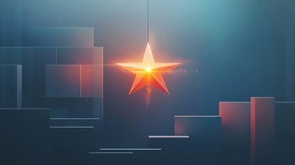 Glowing star hanging against abstract geometric background.