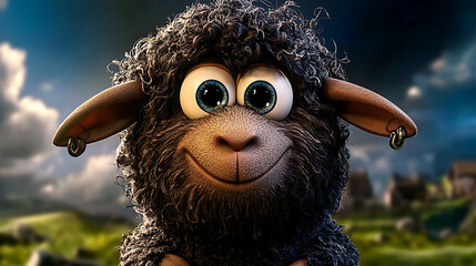 Сute Brown Cartoon Sheep Illustration