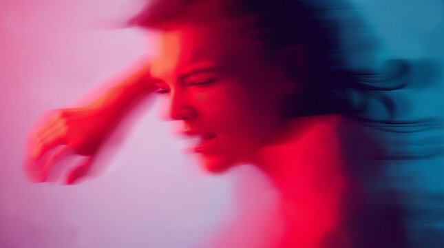 Blurred portrait of a woman expressing emotional overload