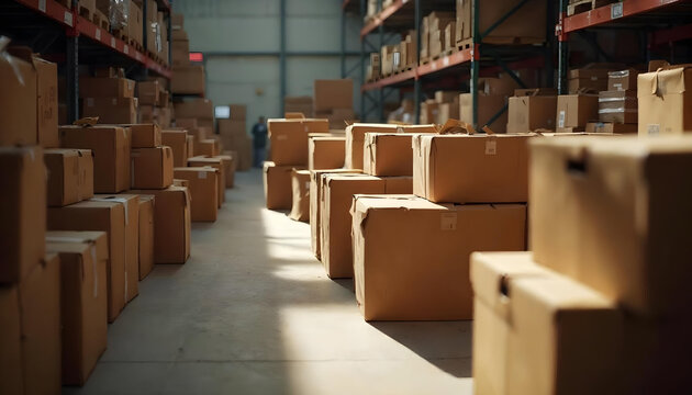 Cajas de cartón en almacén 