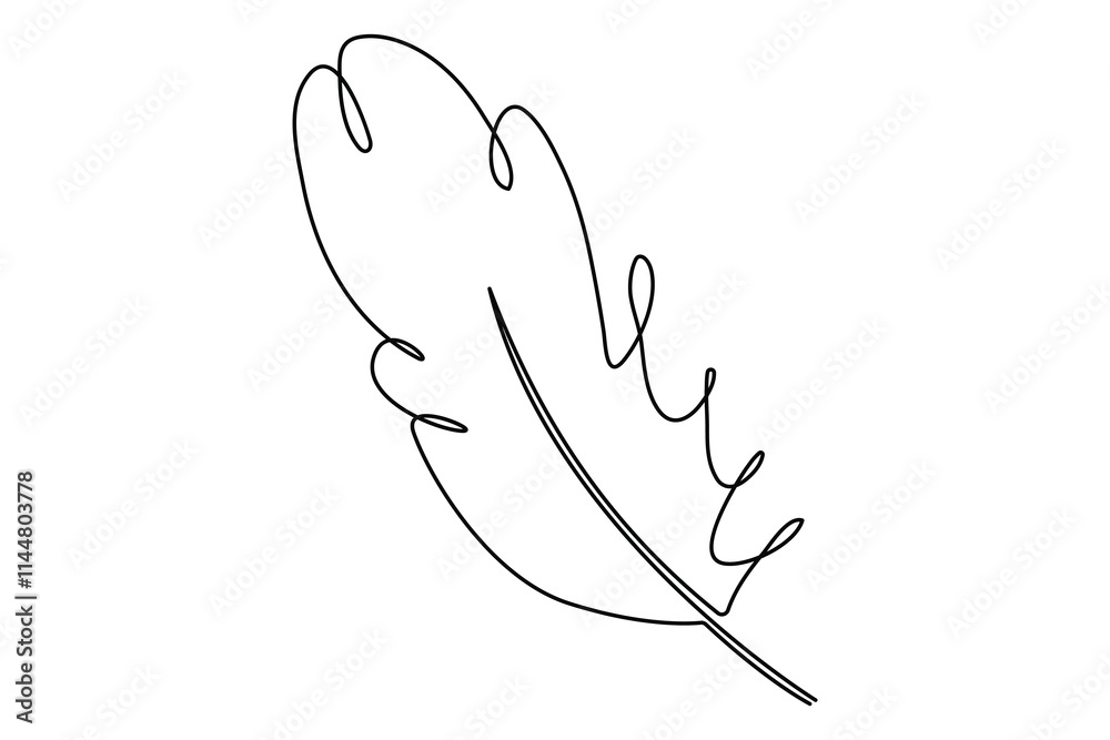 Fototapete bird feather continuous one line drawing of bird feather icon isolated on white background vector il