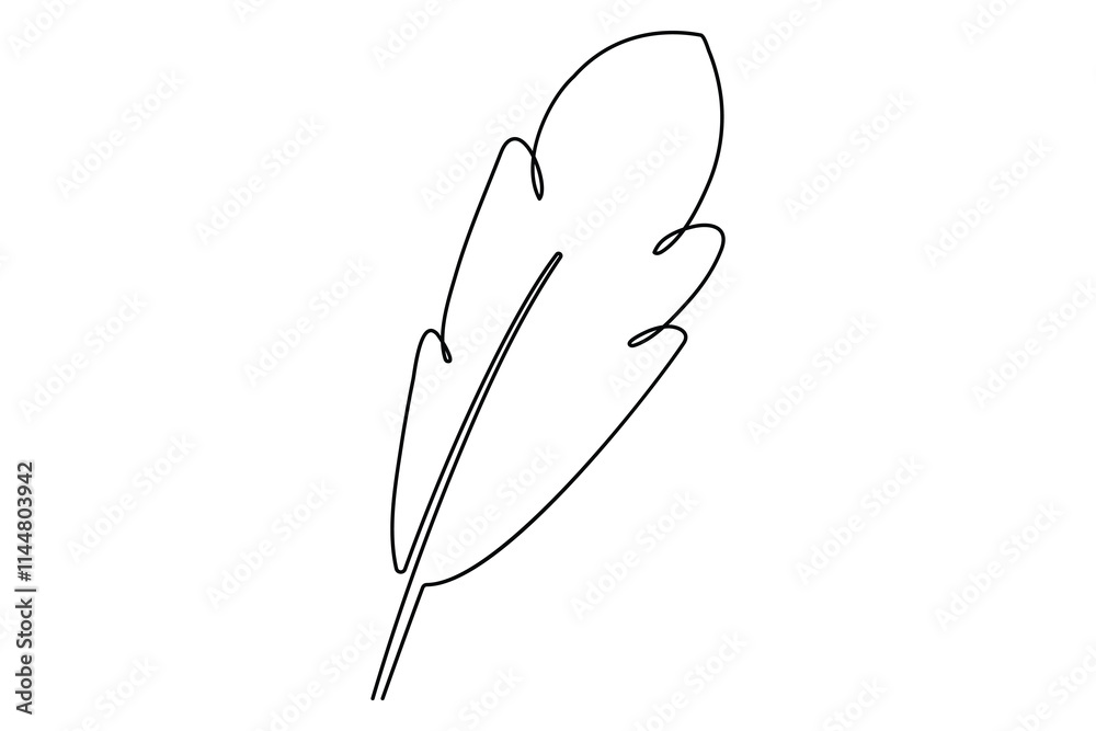 Fototapete bird feather continuous one line drawing of bird feather icon isolated on white background vector il