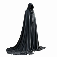 Naklejka premium Mysterious dark figure wearing a long hooded cloak is standing still