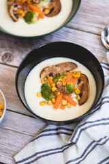 white vegetable cream with vegetables. homemade recipe
