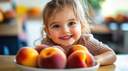 Juicy peaches in a dish on a bright surface, up close.