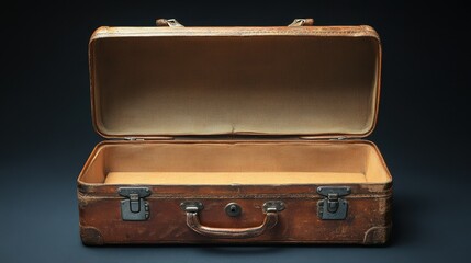 Vintage blank suitcase opened briefcase luggage bag.