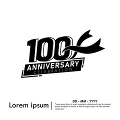 100th years anniversary celebration emblem. black anniversary logo isolated with ribbon on white background. vector illustration template design for web, flyers, poster, greeting card