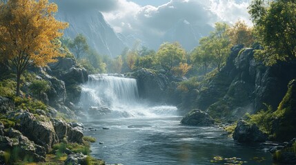 Fototapeta premium River side rock wilderness landscape.