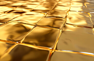 Golden Tile Texture: A close-up shot of a shiny, golden tile texture, with a slight perspective...