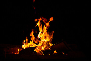 Bonfire, fire at night creates comfort and warmth