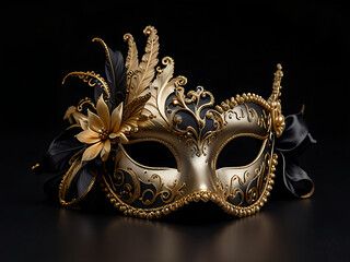 Elegant multi color gradient glistering masquerade mask on black background
