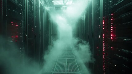 Foggy data center network rack 