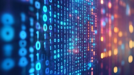 Abstract Flowing Binary Code Data Stream, Technology Background, Big Data Information Flow