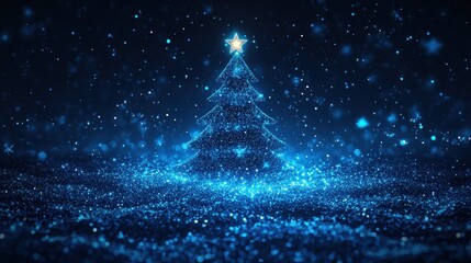 PNG Starry christmas tree glowing blue celebration.