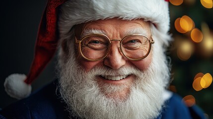 Naklejka premium smiling, confident santa claus in a graduation hat posing for santa claus university's school yearbook