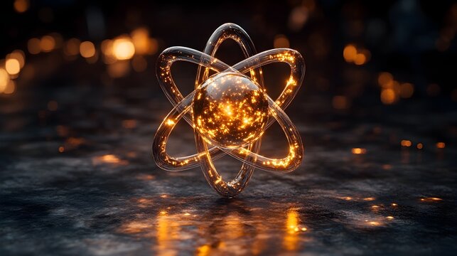 Highly detailed and 3D representation of a technetium atom showcasing its precise electron structure and glowing metallic sheen