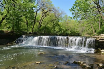 Fototapeta premium A sparkling waterfall in a lush forest 