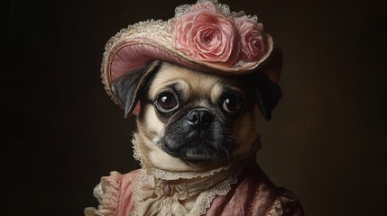 Pug costumes wearing victorian fashion outfit painting animal human.