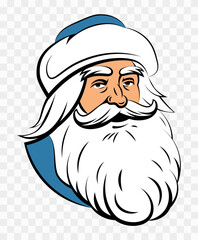 Santa Claus. Saint Nicolas. Father Christmas. Vintage Santa Claus head. Symbol of New Year and Christmas. Vector flat illustration on transparent background