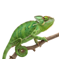 Fototapeta premium Green Chameleon isolated on transparent background cutout, Png, Cutout