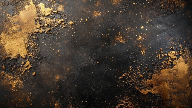 Textured background in luxurious golden, black, and dark tones creates an inventive atmosphere perfect for artistic backdrops. This photo style offers ample copy space for creative use.