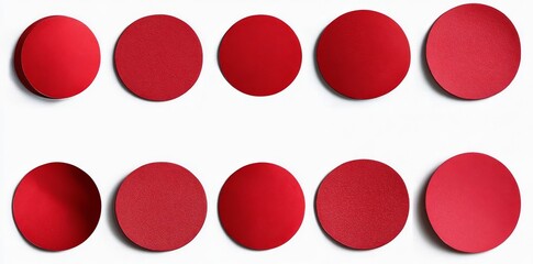Isolated set of red circular labels on white.