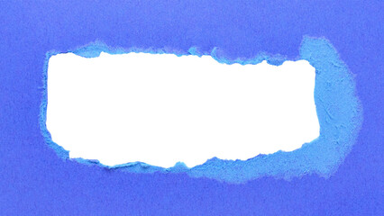Fototapeta premium Blue torn paper or cardboard message backdrop with rough edges and blank copy space for text in the middle, png template on transparent background design element