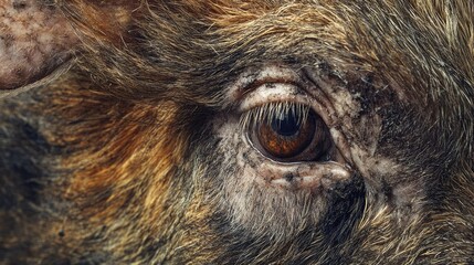 Horizontal close-up of a pigs head, capturing its unique features and textures, with ample copy space for any design needs. Perfect for animal and farming-related themes.