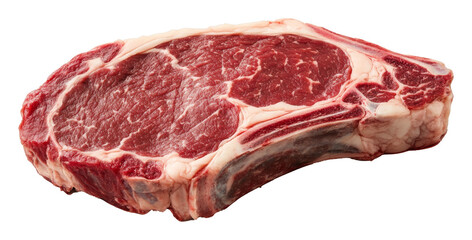 Obraz premium Raw ribeye steak with marbled texture, isolated on white. Premium beef cut for gourmet cooking, culinary concept