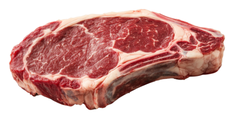 Raw ribeye steak with marbled texture, isolated on white. Premium beef cut for gourmet cooking, culinary concept