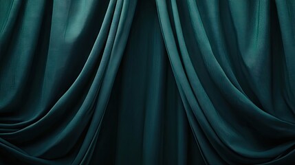 Fototapeta premium Dark teal curtain folds create a soft texture backdrop, perfect for photography or design projects. The dark teal fabric adds depth and elegance, providing a beautiful canvas with ample copy space.