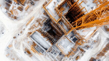 Aerial view of building construction site.