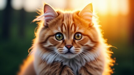 An orange cat with green eyes looking at the camera