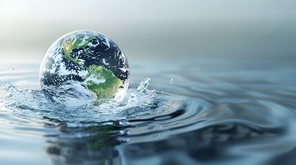 Realistic 3D Illustration Of Earth Inside A Water Droplet, Highlighting Environmental Care And Sustainability. A Symbol Of Nature Conservation, Clean Resources