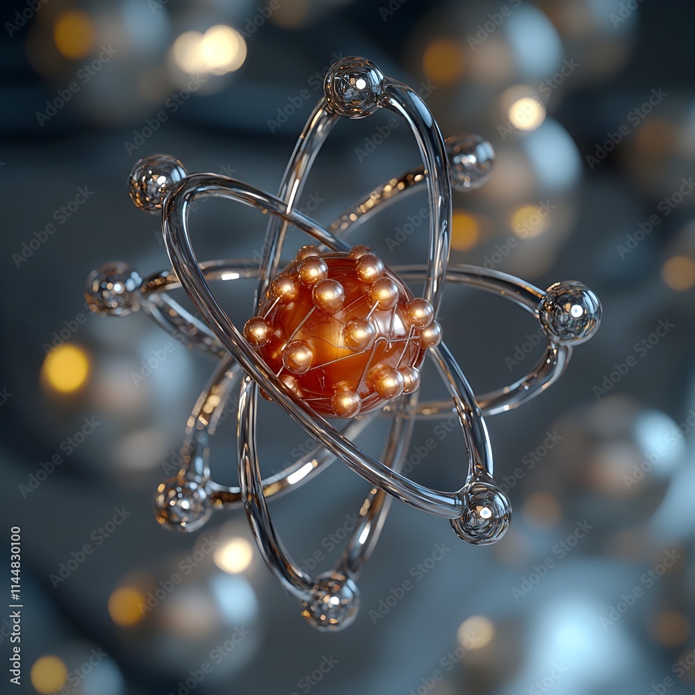 Poster finely crafted 3d representation of a technetium atom demonstrating its electron shell structure and