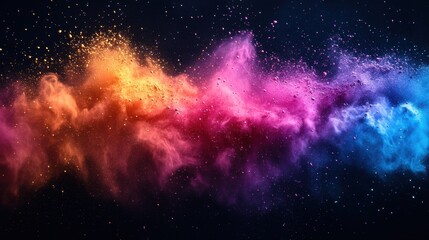 Naklejka premium Multicolored rainbow powder paint explosion background, Holi on dark background, abstract background