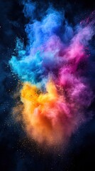 Multicolored rainbow powder paint explosion background, Holi on dark background, abstract background