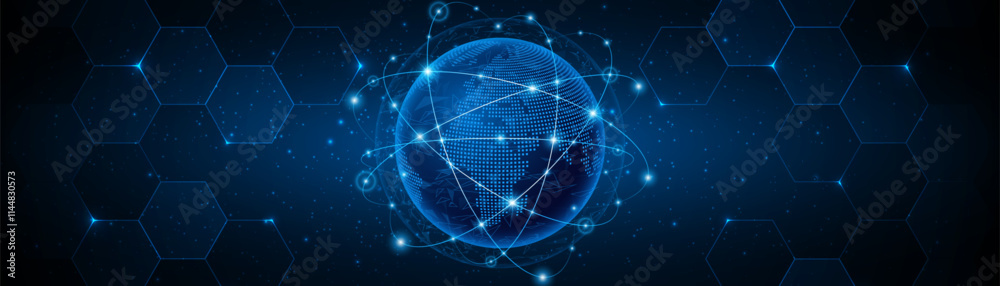 Leinwandbilder Global connection network background. World map. High-speed internet technology concept or fast wireless data transmission. modern internet network connection technology background	