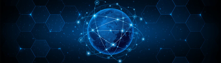 Obraz premium Global connection network background. World map. High-speed internet technology concept or fast wireless data transmission. modern internet network connection technology background 