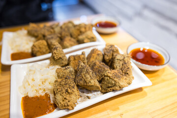 Golden crispy stinky tofu street food