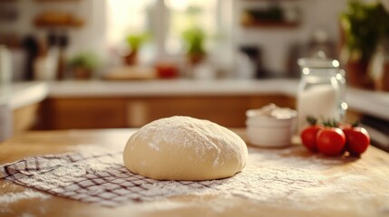 Pizza dough on kitchen counter.